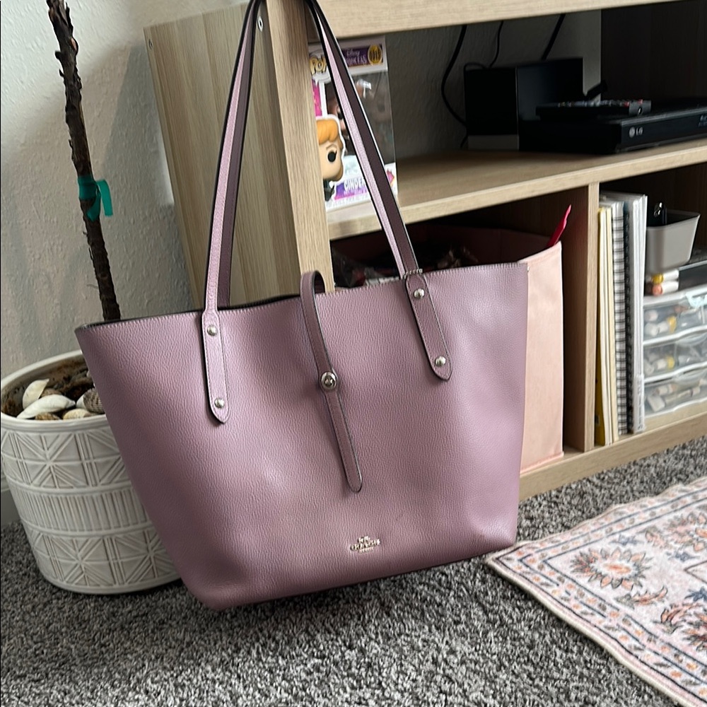 Coach Purple Structured Tote Bag with Spacious Design
